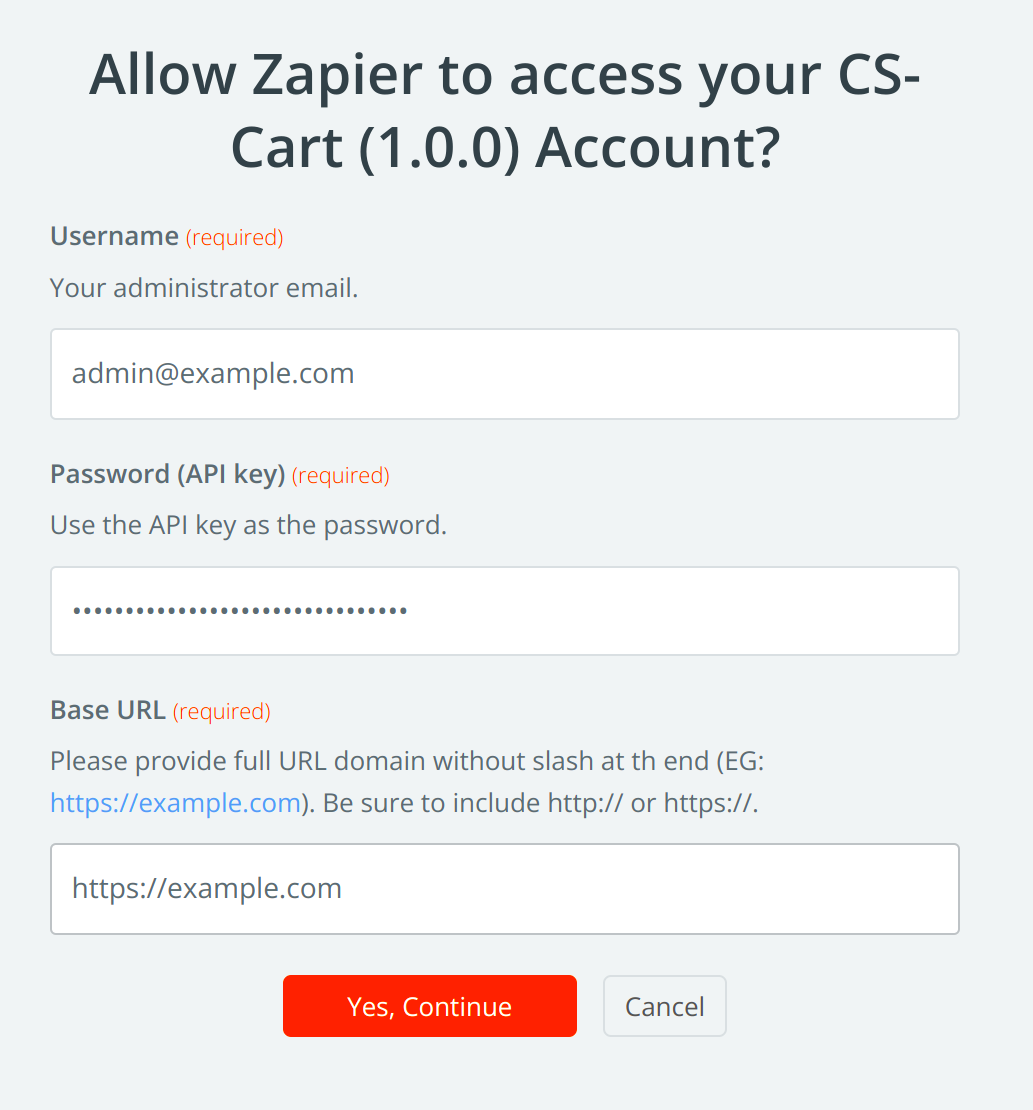 Поля для заполнения для интеграции с Zapier.