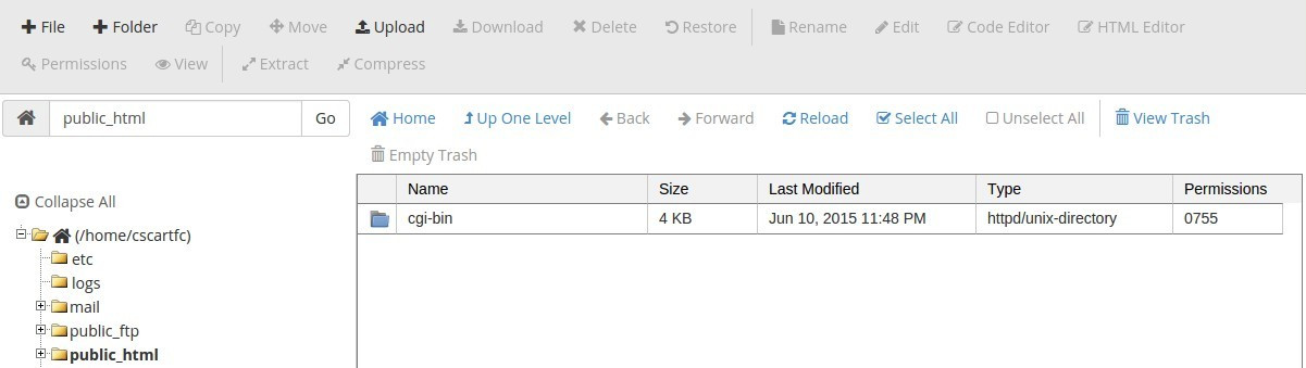 The interface of cPanel File Manager.