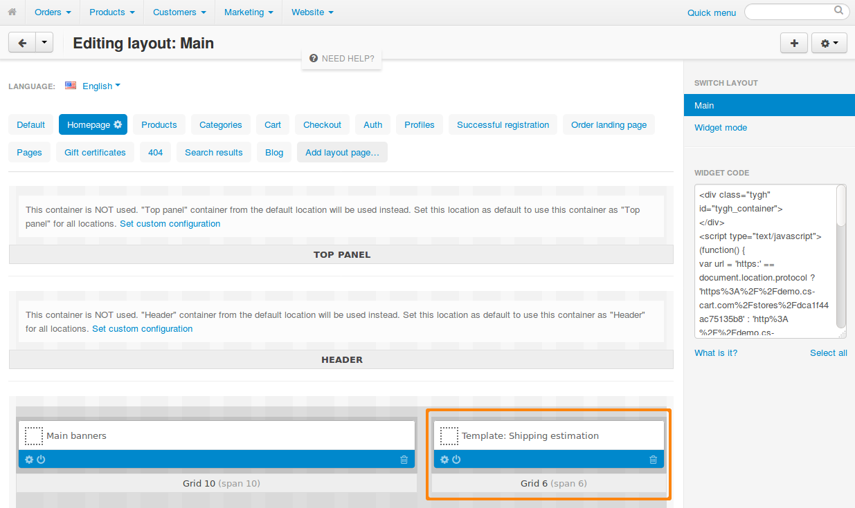 Adding the "Template" block for shipping estimation.