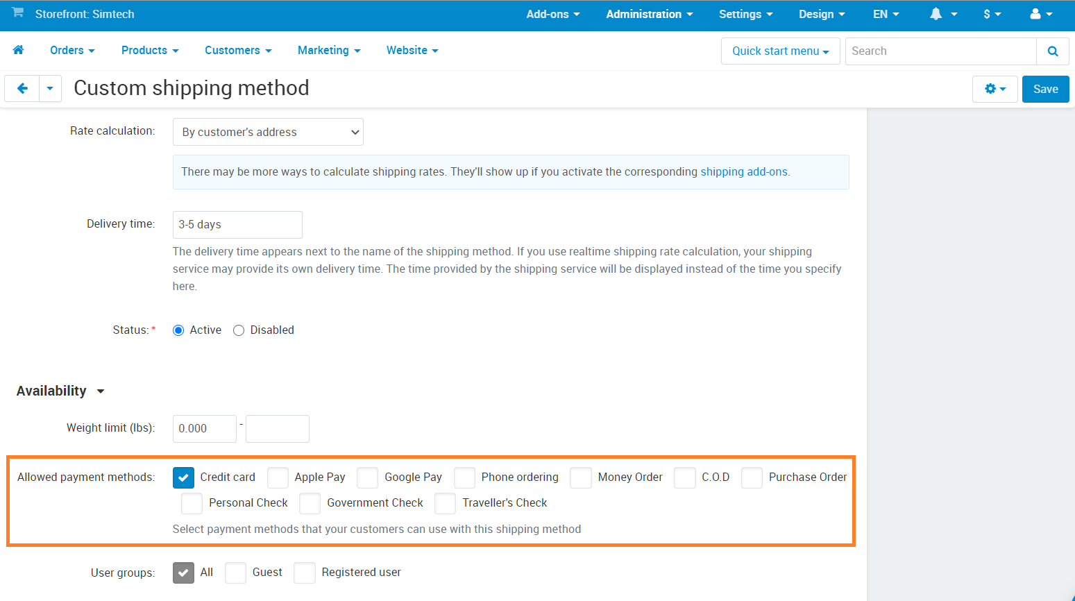 You can configure a shipping method to allow the specific payment methods only.