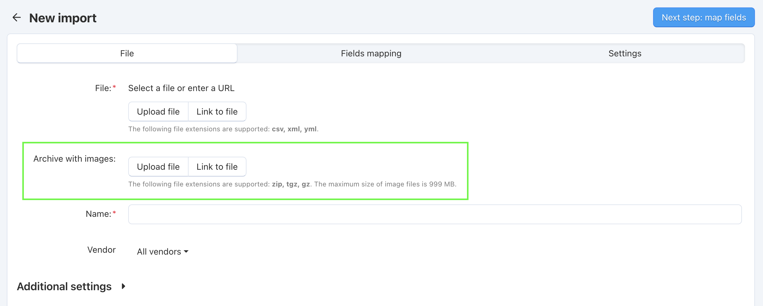 In Settings → Import data → Products you can upload images together with the products data.