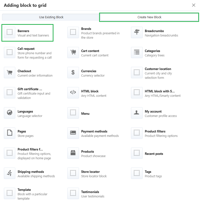 Create a new Banners block