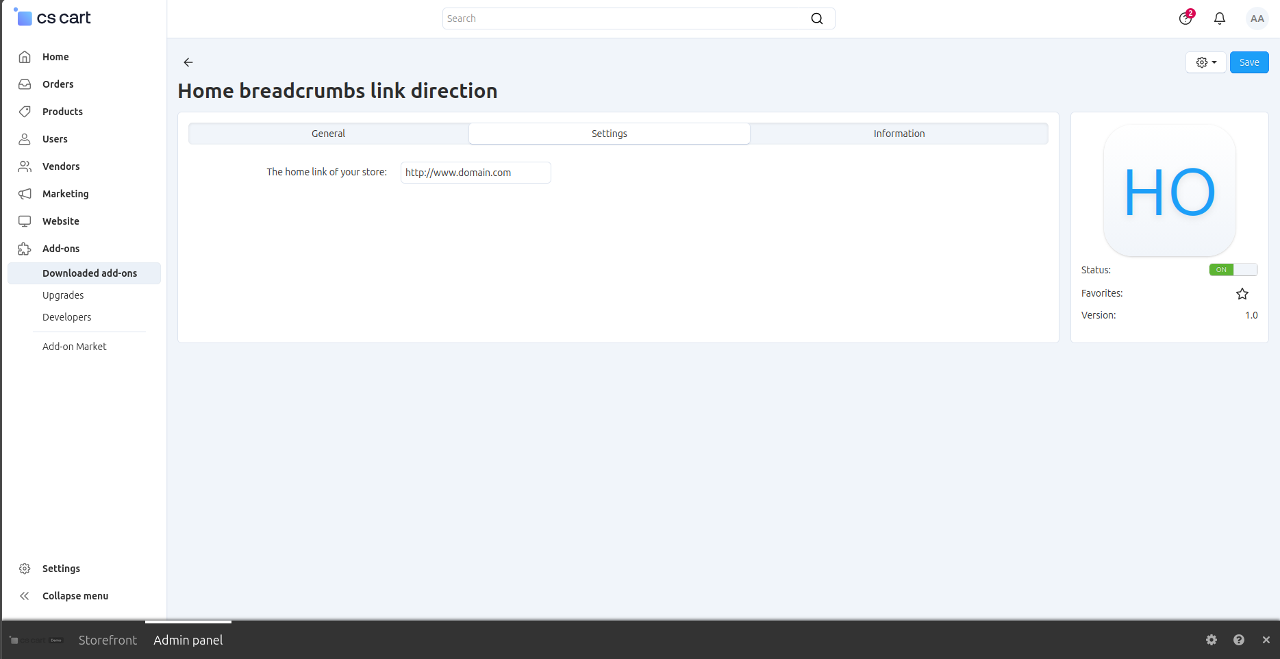 The Home Breadcrumbs Link Direction add-on