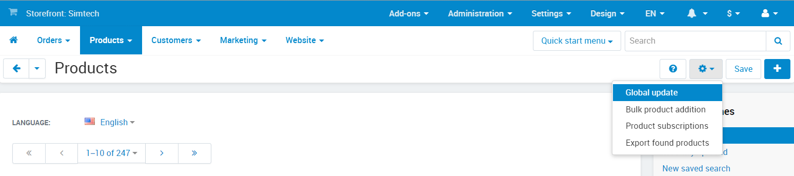 Global update of products in CS-Cart.