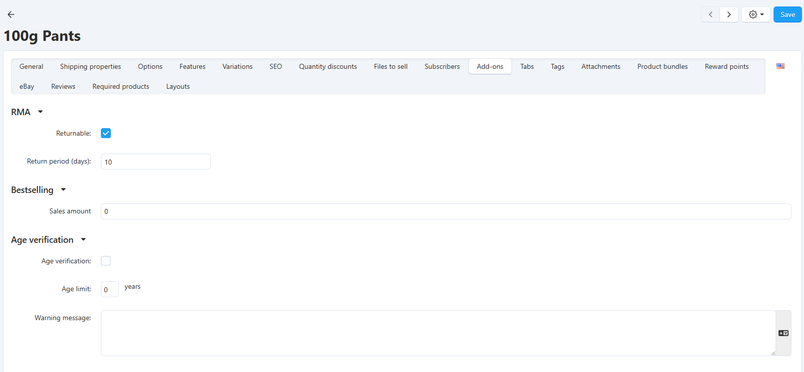 Configuring the Add-ons tab.