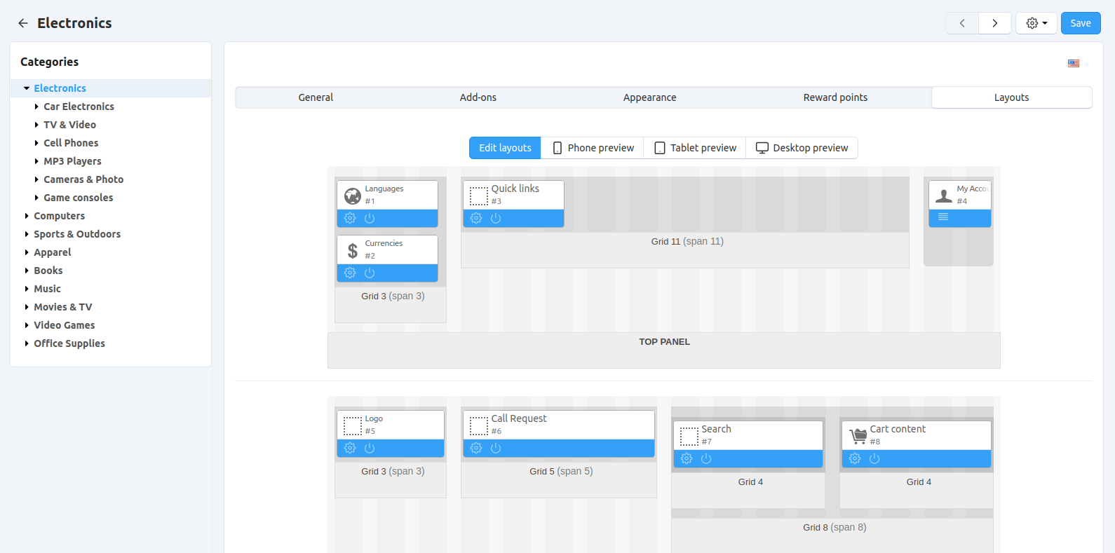 The Layouts tab.