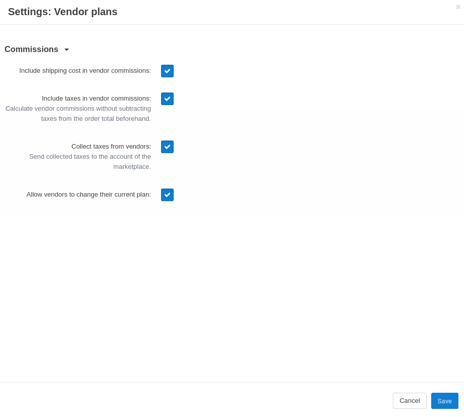 Vendor plans add-on settings