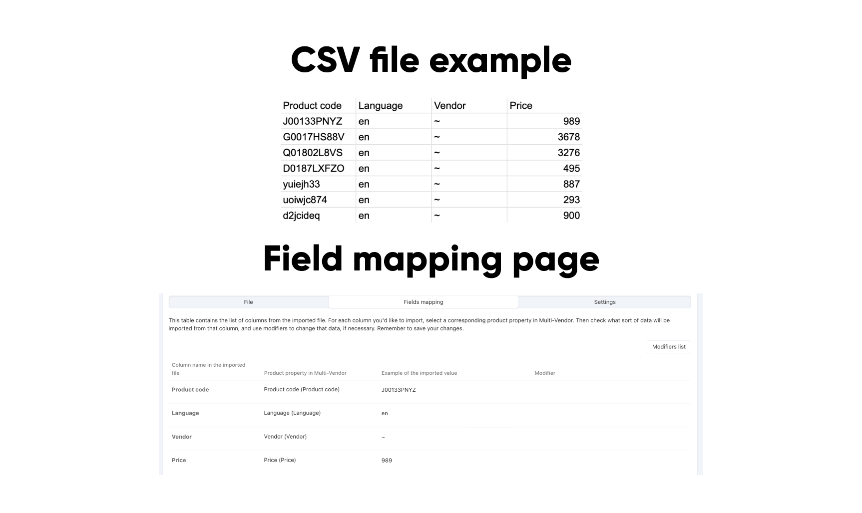 Common products in an imported CSV file.