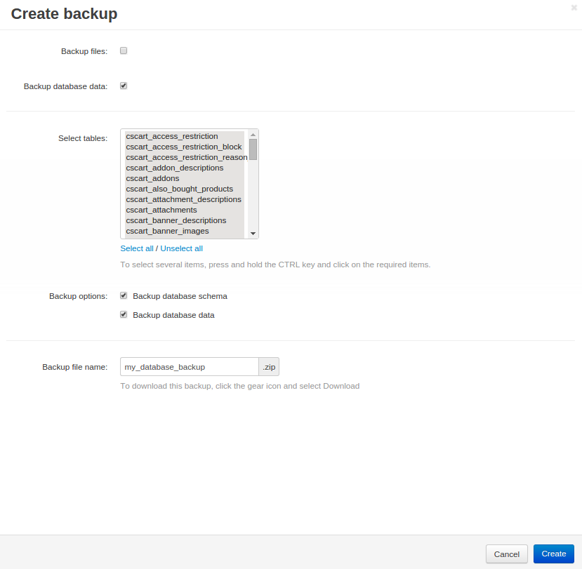 Name your database backup and specify its settings.