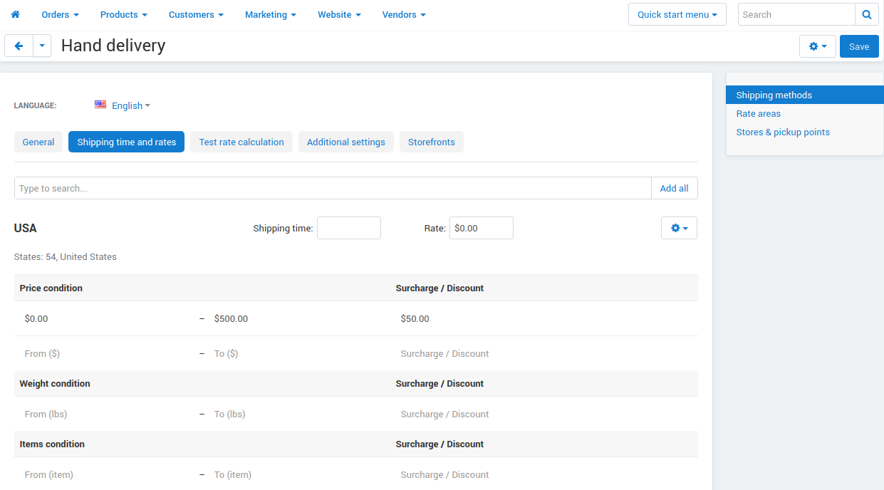 Conditions in CS-Cart shipping methods