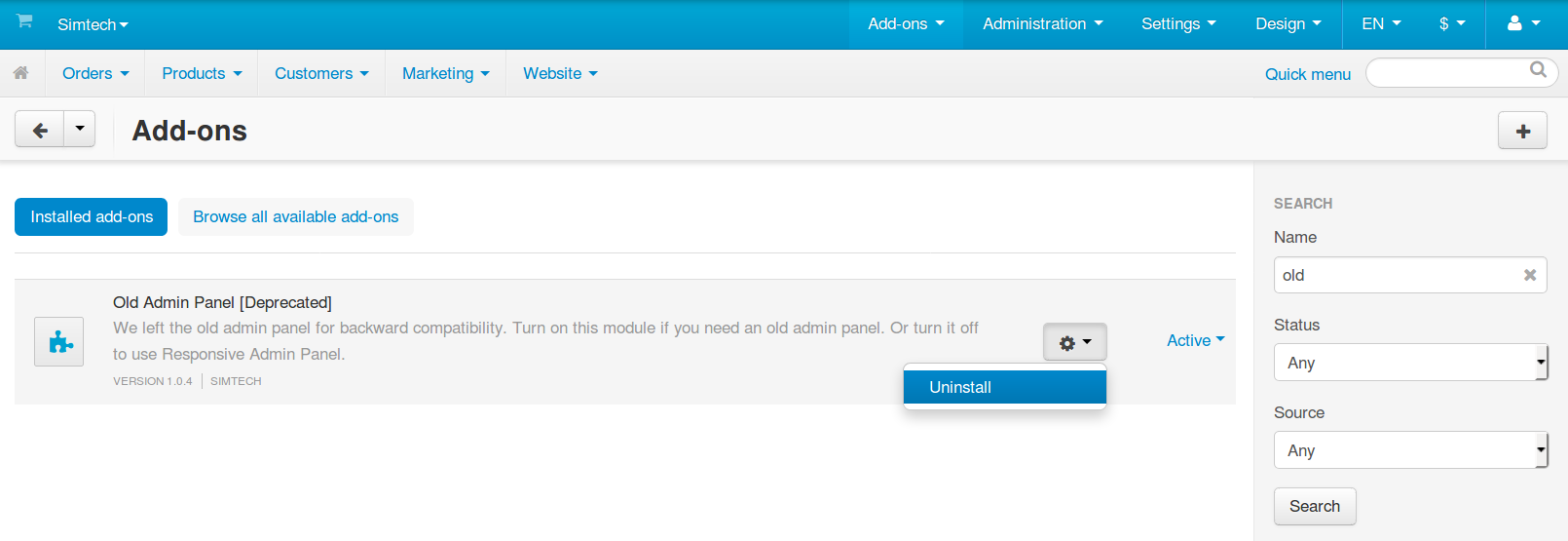 Disabling the old admin panel in CS-Cart and Multi-Vendor.