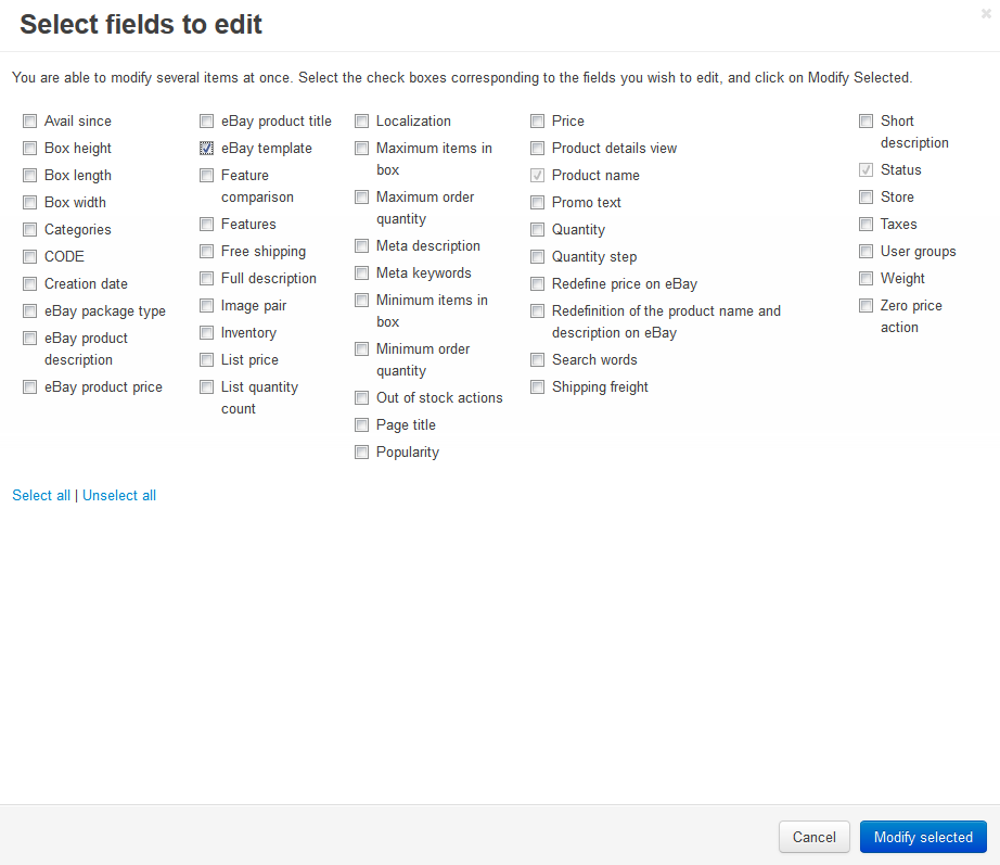 Modify any eBay parameters of your products in bulk.