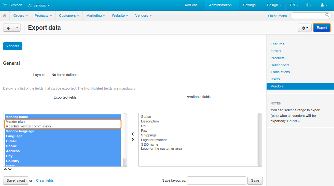 Exporting vendors in Multi-Vendor.