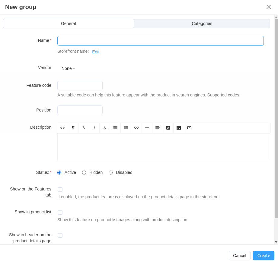 Configure the properties of the feature group.