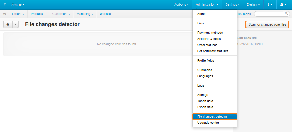 Starting with version 4.4.1, CS-Cart and Multi-Vendor have a tool to detect changes in core files.