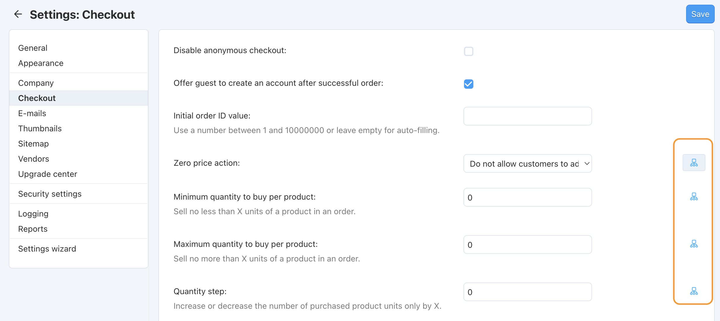 Global or individual setting icon