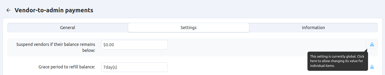 Configure minimum allowed balance and grace period in vendor plans settings