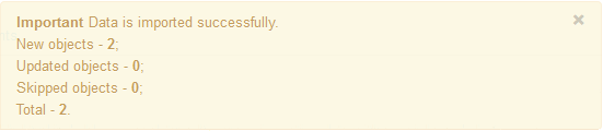 The notification that is displayed in CS-Cart after product import.