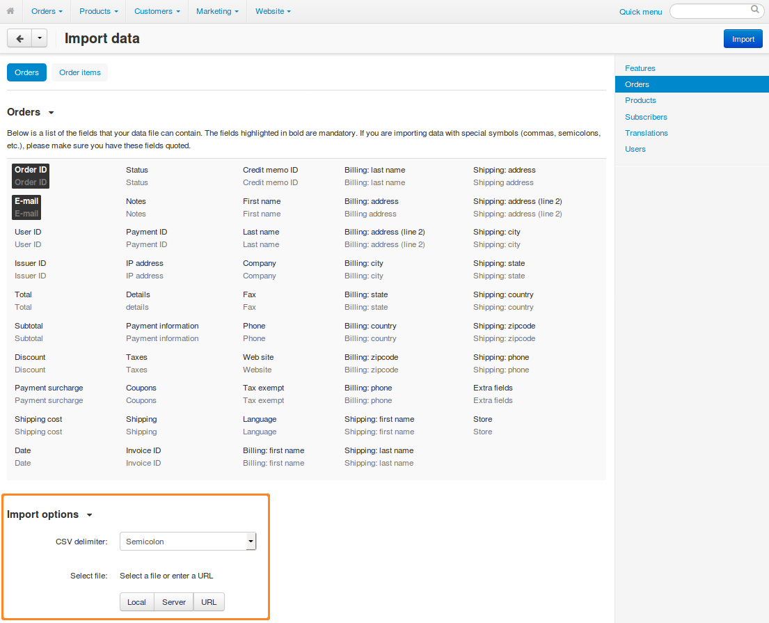 Import Orders