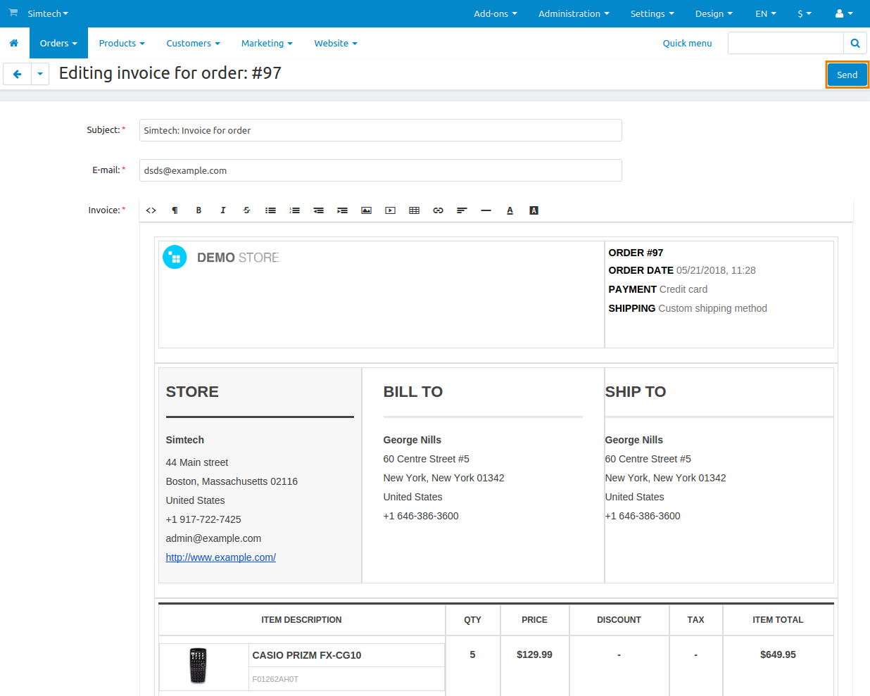 The invoice you twweak already has actual data instead of variables.