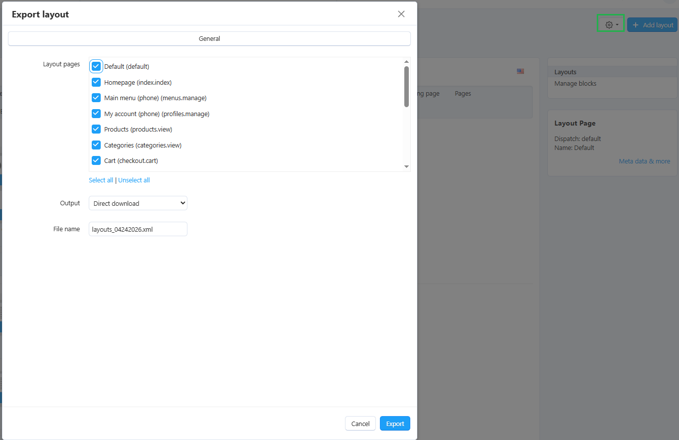 Export layout
