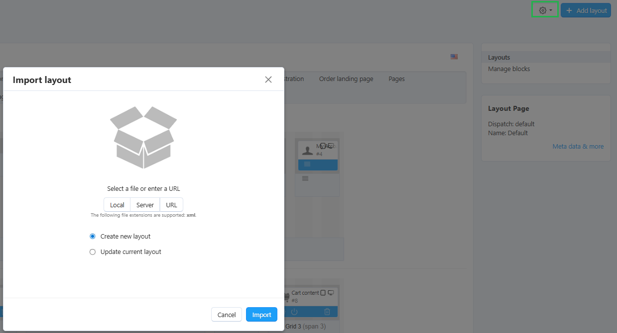 Import layout