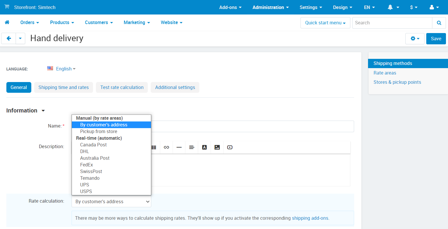 Creating a manual shipping method in CS-Cart