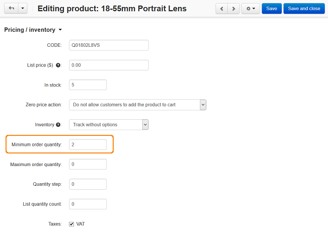 Minimum order quantity