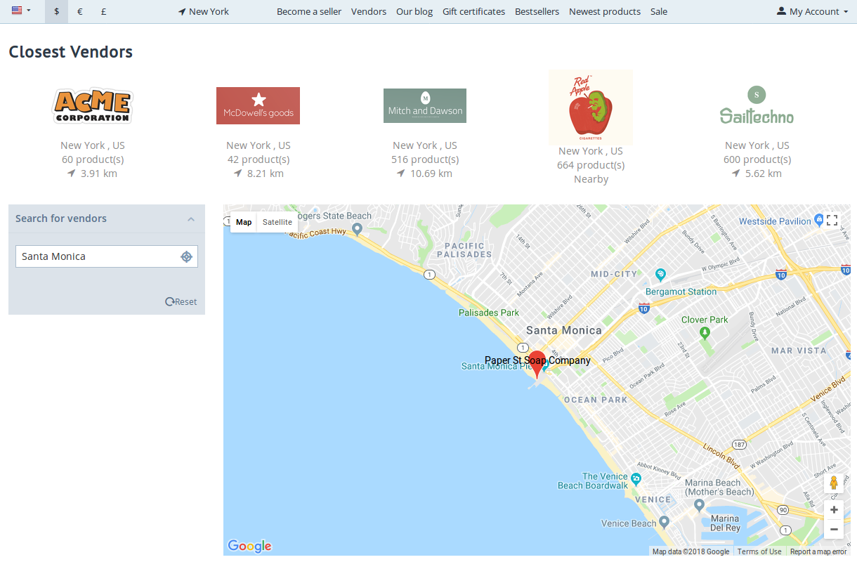 The vendor map and the list of nearby vendors.