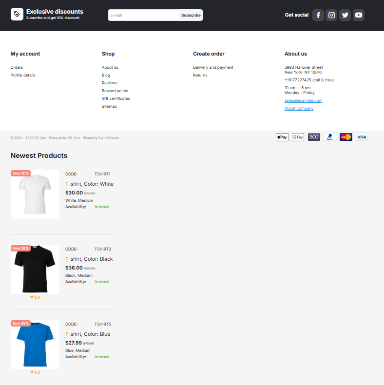 Newest Products block on the storefront