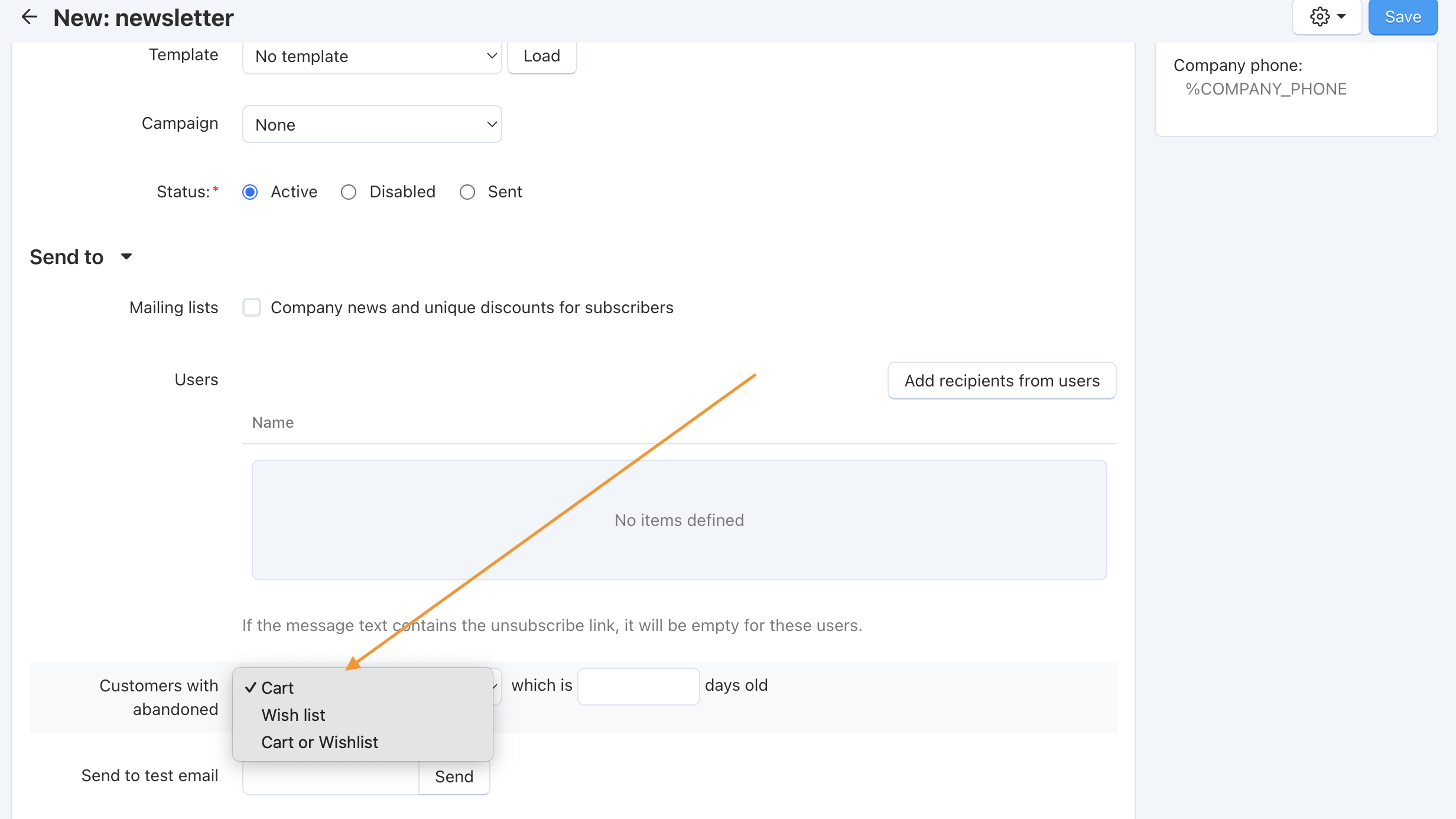 Newsletter for customers with unfinished orders.