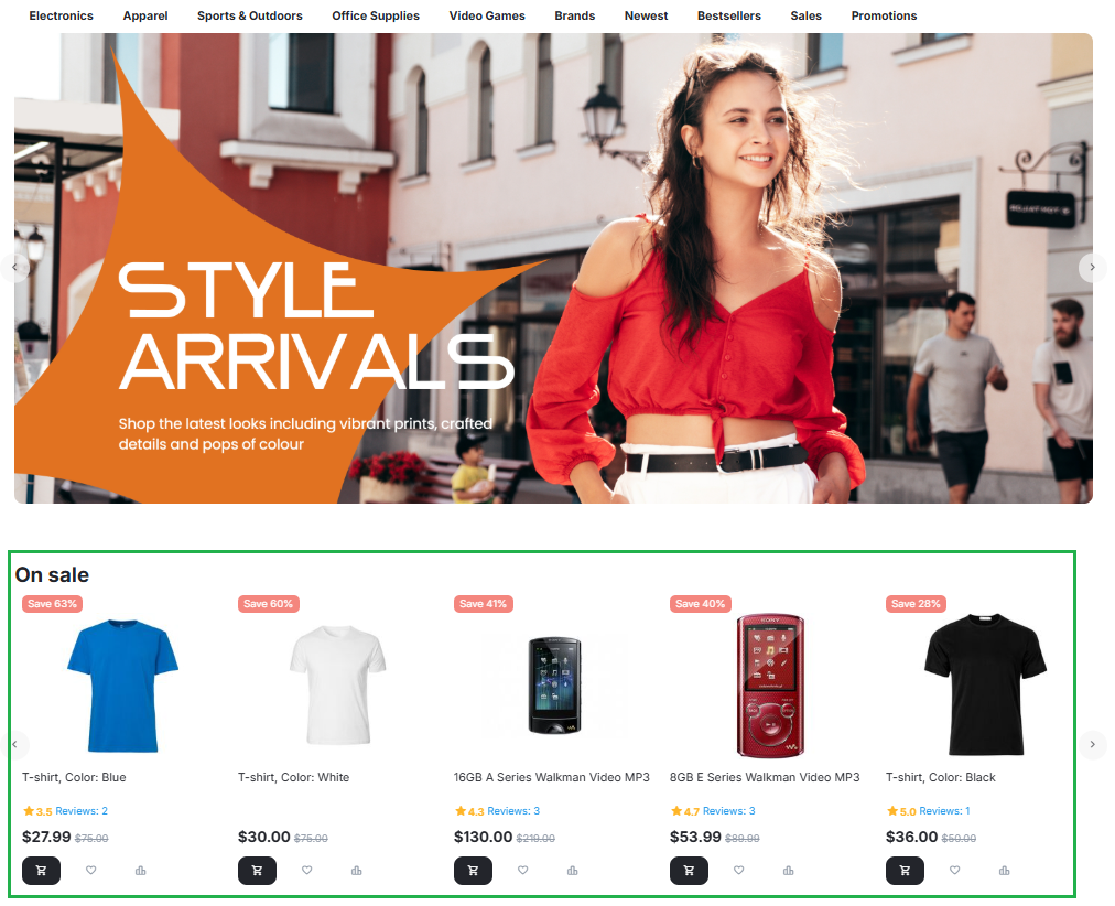 The On Sale block on the homepage.