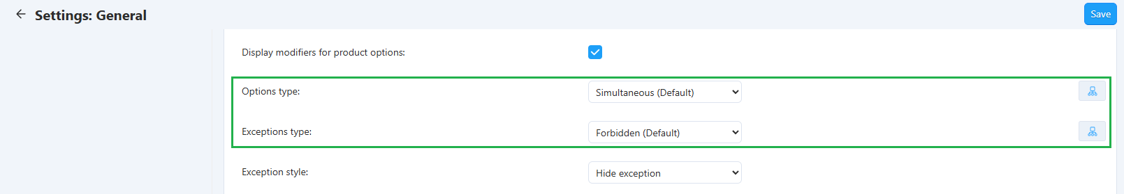 Changing the value of the option settings for individual items.