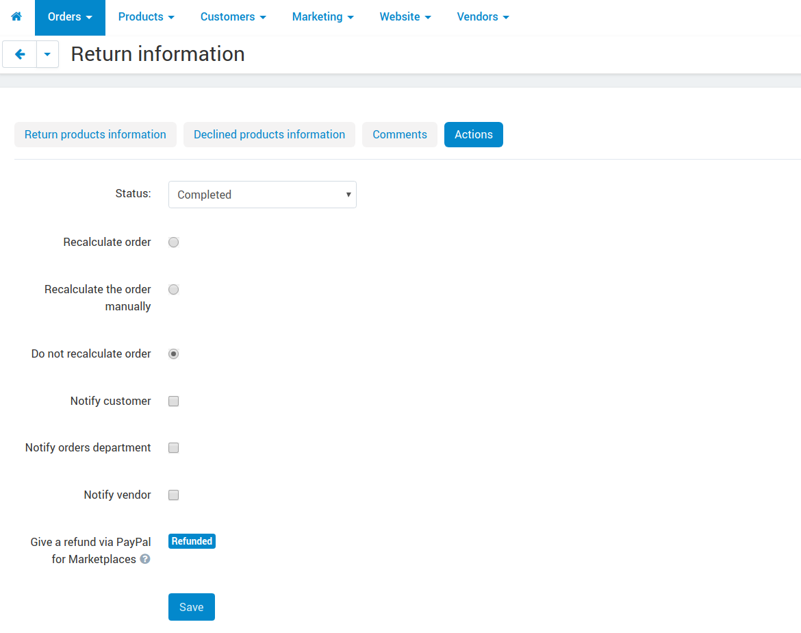 The distribution of money via PayPal for Marketplaces.