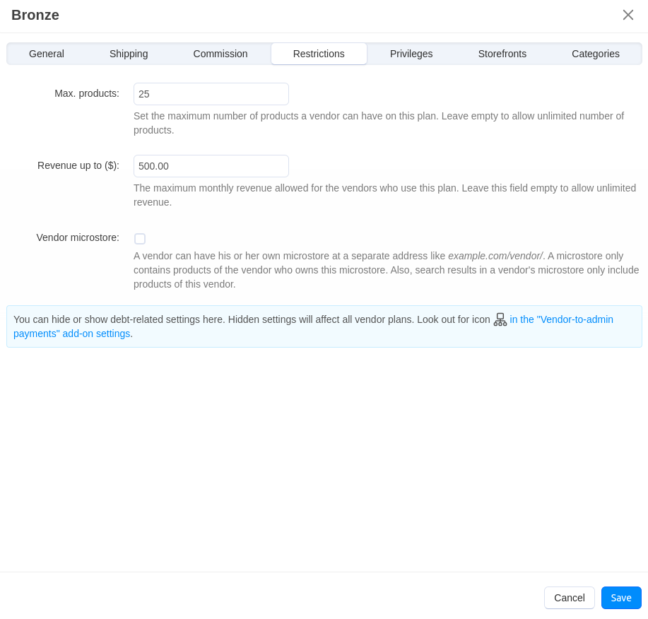 Configure minimum allowed balance and grace period in vendor plans settings