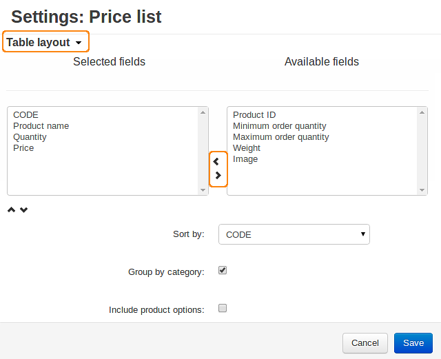 Available and Selected fields