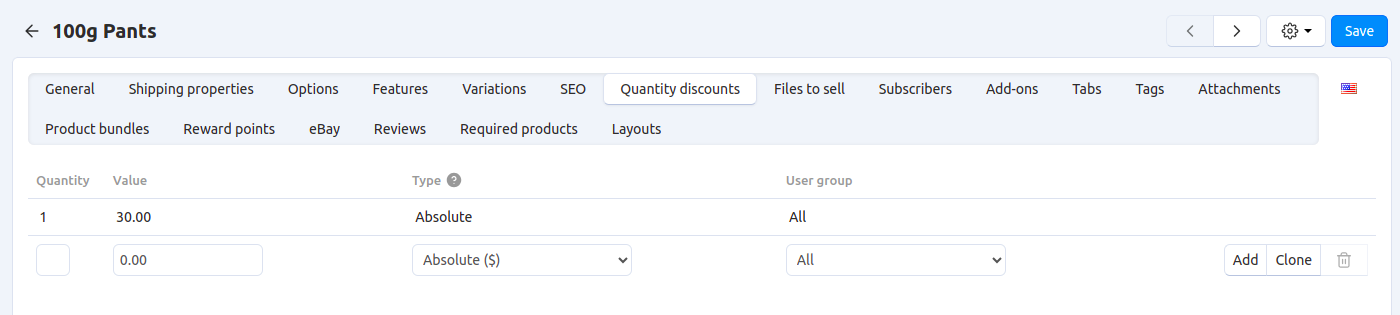 Configuring quantity discounts in CS-Cart.