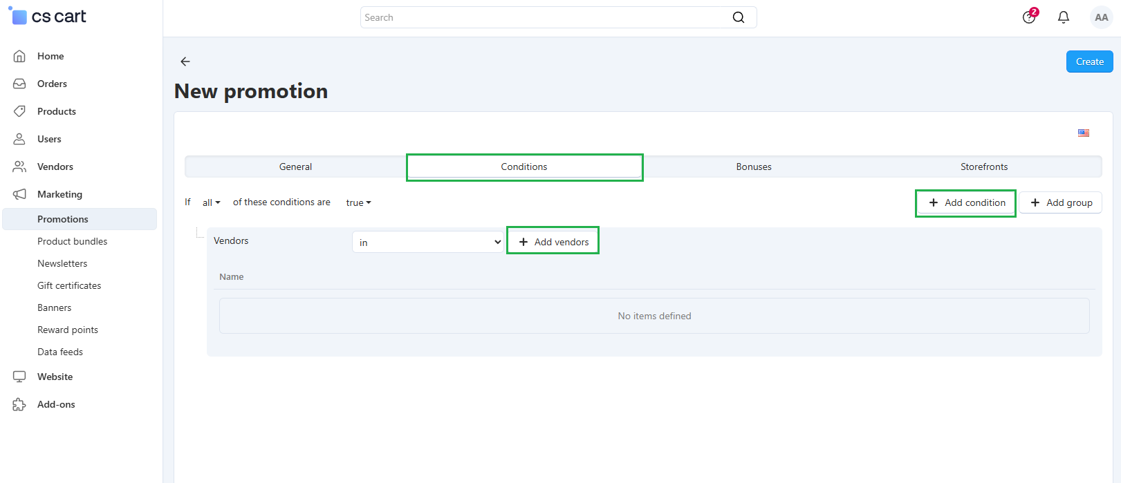 Setting promotions for certain vendors in Multi-Vendor.