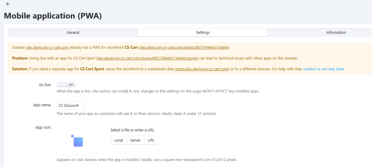 Use a subdirectory to configure PWA