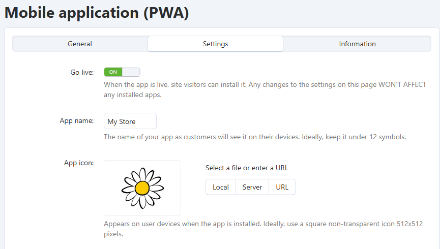 PWA settings