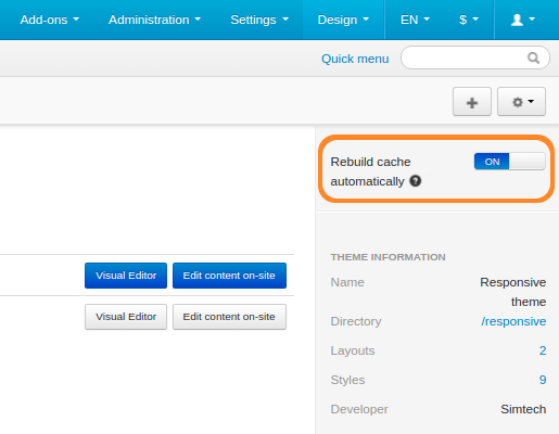 You can configure CS-Cart to rebuild cache as soon as a file is modified.