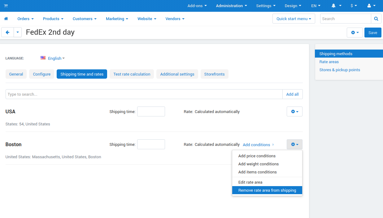 FedEx shipping settings