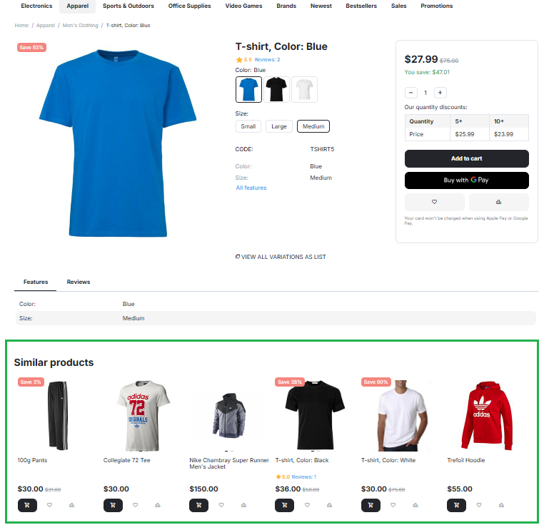 Related Products block on the storefront