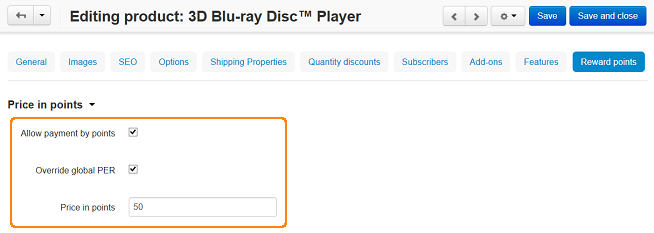 Setting a product's price in reward points in CS-Cart.