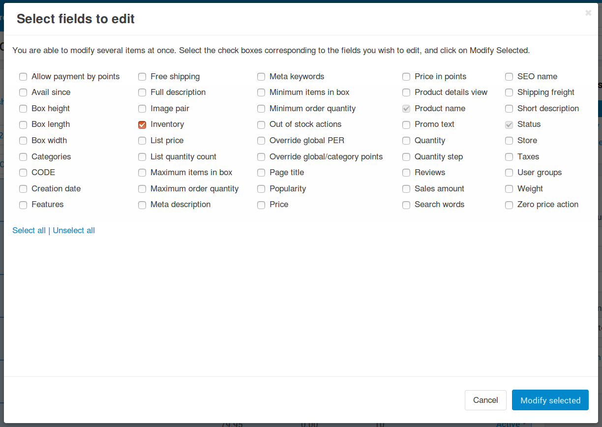 Select fields to edit