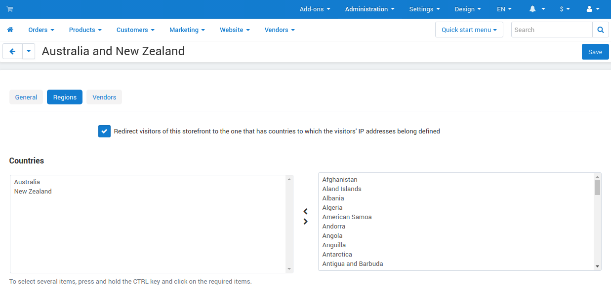 You can create multiple storefronts for specific countries or groups of countries, then redirect customers to the right storefront.