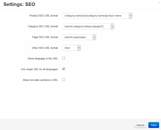 SEO settings