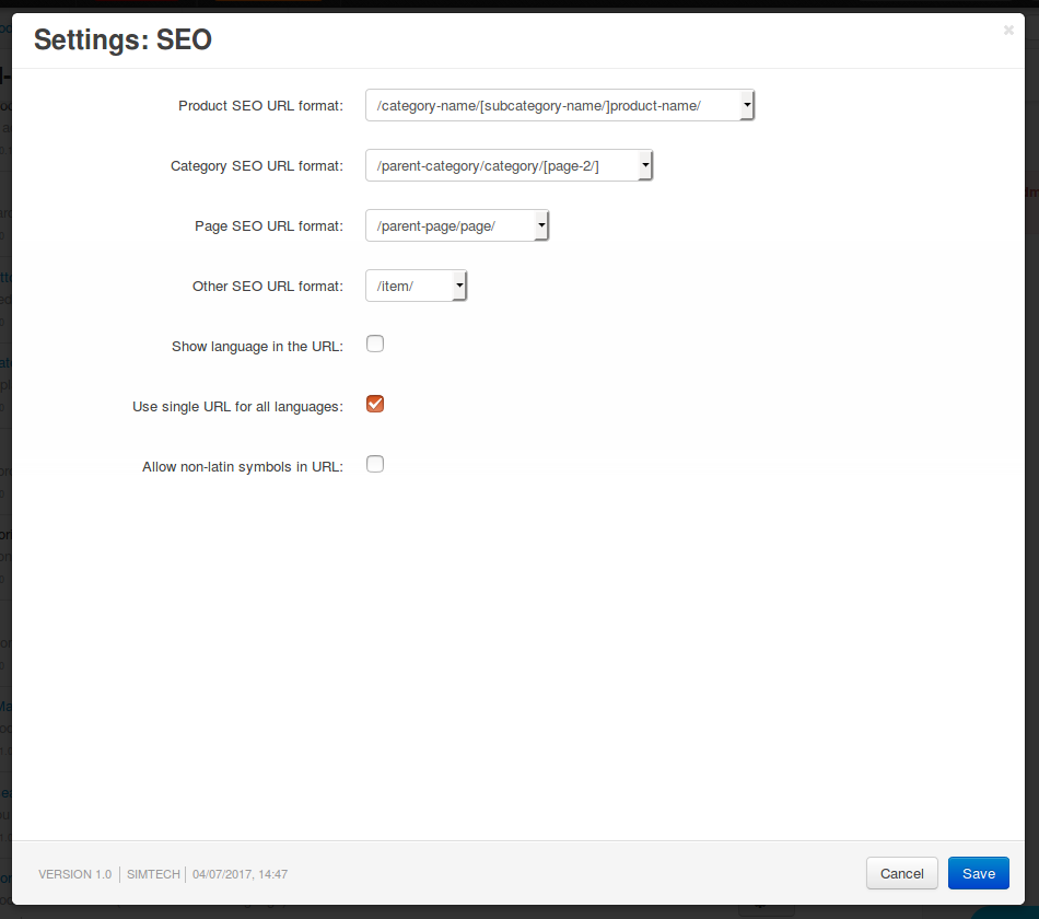 Settings of an add-on.