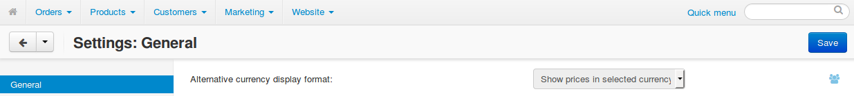 A core setting as it appears when there are multiple storefronts.