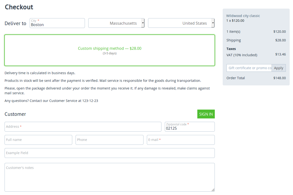 Selecting the shipping method at checkout in CS-Cart.